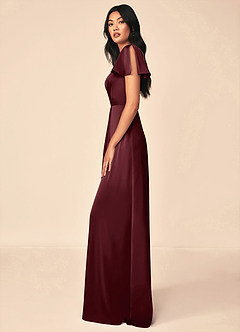 Azazie Soren Brudtärnklänningar Klänning av A-Line i Stretch Satin Plisserad Cabernet image3