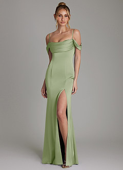 Azazie Nira Brautjungfernkleider Meerjungfrau-Linie Korsett Stretch-Satin Kleid Staubiger Salbeigrün image5