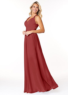 Azazie Ashia Bridesmaid Dresses Rust A-Line Pleated Chiffon Dress image3