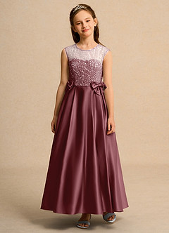 Azazie Candy Girl Jurken voor bloemenmeisjes Baljurk Jurk van Mat Satijn Boog Woestijnroos image6