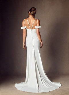 Azazie Jaqueline Wedding Dresses Diamond White Mermaid Convertible Crepe Back Satin Dress image9