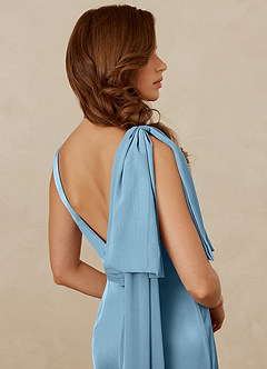 Christian Siriano Bridal for Azazie 1011 Bridesmaid Dresses Steel Blue Mermaid Bow Stretch Satin Dress image10