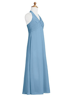 Azazie Tessie Junior Steel Blue A-Line Pleated Chiffon Dress image8