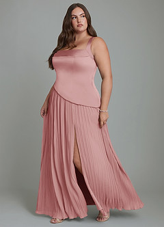 Azazie Stephanie Bridesmaid Dresses Dusty Rose A-Line Pleated Stretch Satin Dress image11