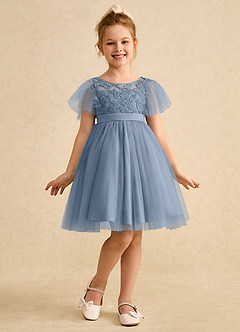 Azazie Queenie Flower Girl Dresses Dusty Blue A-Line Lace Dress image3