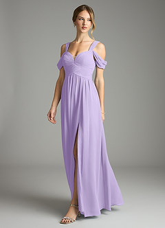 Azazie Lianne Vestidos de damas de honor Vestido de Lila de Gasa de Corte en A con Vestidos sin tirantes image4