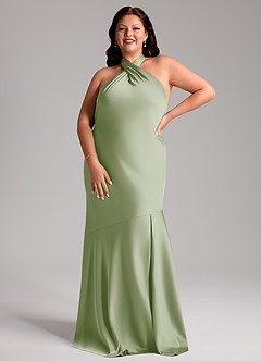 Azazie Lorena Bridesmaid Dresses Dusty Sage Mermaid Pleated Stretch Satin Dress image7
