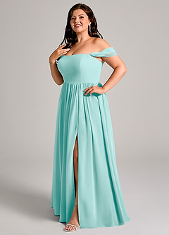 Azazie Calianna Bridesmaid Dresses Aqua A-Line Off the Shoulder Chiffon Convertible Dress image10