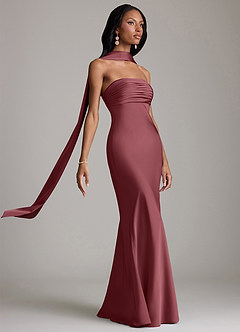 Azazie Saylor Jurken voor bruidsmeisjes Jurk van Stretch Satijn met Zeemeermin Strapless Woestijnroos image10