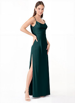 Azazie Alaija Bridesmaid Dresses Pine Mermaid Side Slit Stretch Satin Dress image3