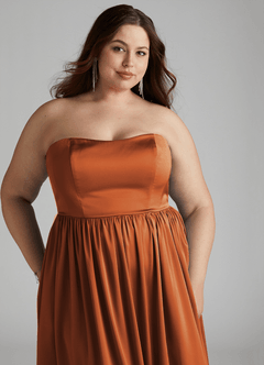 Azazie Morana Bridesmaid Dresses Cinnamon A-Line Off the Shoulder Stretch Satin Convertible Dress image19