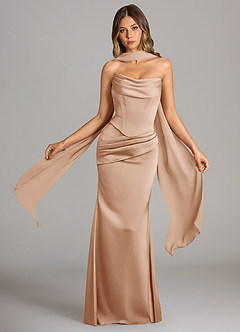 Azazie Sorrel Bridesmaid Dresses English Rose Mermaid Strapless Stretch Satin Convertible Dress image1