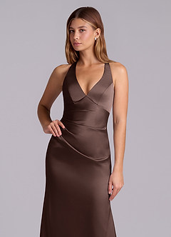 Azazie Amelie Brautjungfernkleider A-Linie Plissee Stretch-Satin Kleid Ganache image11