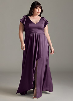 Azazie Omari Robes de demoiselle d'honneur Robe Trapèze en Satin extensible Prune image7
