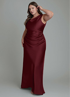 Azazie Kieryn Bridesmaid Dresses Cabernet Mermaid Pleated Stretch Satin Dress image9