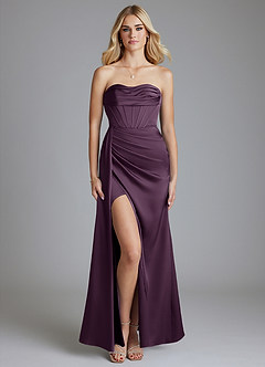 Azazie Amyra Bridesmaid Dresses Plum Mermaid Off the Shoulder Stretch Satin Convertible Dress image1