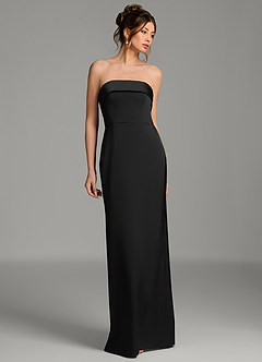 Azazie Phoenyx Bridesmaid Dresses Black Sheath Strapless Stretch Satin Dress image5
