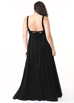 Azazie Aziza Bridesmaid Dresses Black A-Line V-Neck Pleated Chiffon Dress image8