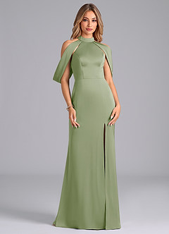 Azazie Bonny Jurken voor bruidsmeisjes Jurk van Stretch Satijn met Zeemeermin Off the Shoulder Stoffige Salie image1