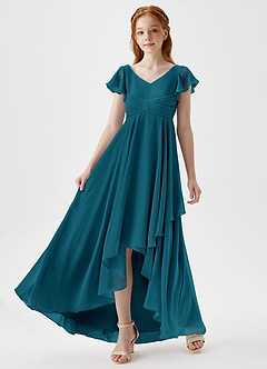 Azazie Caria Junior Robe Trapèze en Mousseline de soie Plissée Bleu Encre image5