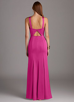 Azazie Elana Bridesmaid Dresses Fuchsia Sheath Side Slit Stretch Satin Dress image4