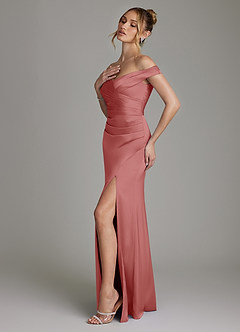 Azazie Teyana Bridesmaid Dresses Antique Rose Sheath Off the Shoulder Stretch Satin Dress image6