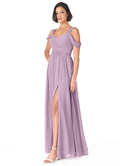 Azazie Lianne Robes de demoiselle d'honneur Robe Trapèze en Mousseline de soie Épaule décolletée Glycine image3