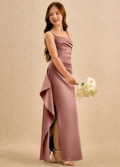 Azazie Cannoli Girls Formal 플라워 걸 드레스 A라인 플리츠 매트 새틴 플로어 길이 드레스 image4