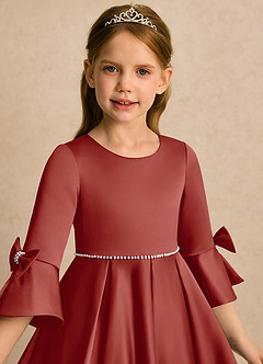 Azazie Eliza Flower Girl Klänningar Klänning A-linje i Matt satäng Plisserad image6