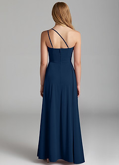 Azazie Maron Junior Dark Navy A-Line Pleated Stretch Satin Dress image4