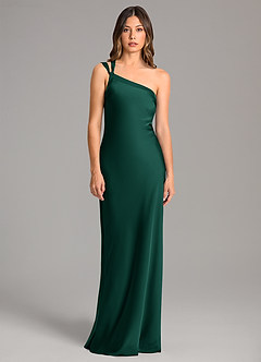 Azazie Monroe Brautjungfernkleider Meerjungfrau-Linie One-Shoulder Stretch-Satin Kleid Smaragd image4