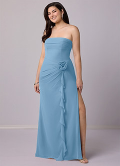 Barbie ♥ Azazie Bridesmaid Dresses Steel Blue Sheath Strapless Chiffon Convertible Dress image10