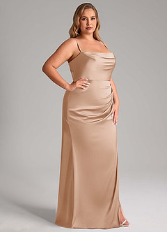 Azazie Leonis Vestidos de damas de honor Vestido de Rosa Inglesa de Satén Elástico de Corte Sirena Convertible con Plisado image13