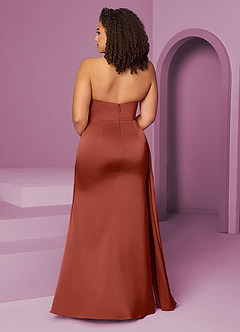 Barbie ♥ Azazie Bridesmaid Dresses Terracotta Mermaid Pleated Stretch Satin Dress image12
