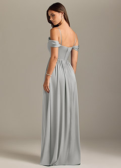 Azazie Calianna Bridesmaid Dresses Silver A-Line Off the Shoulder Stretch Satin Convertible Dress image10
