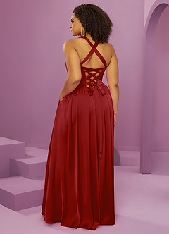 Barbie ♥ Azazie Bridesmaid Dresses Pomegranate A-Line with Pockets Stretch Satin Dress image14