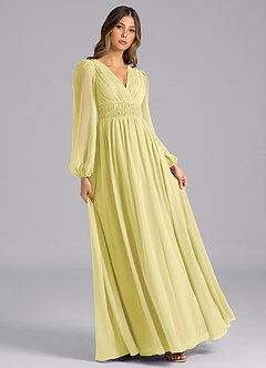 Azazie Palerma Brautjungfernkleider A-Linie Langarm Chiffon Kleid Zitronensorbet image4