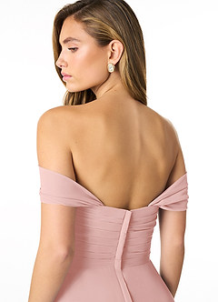 Azazie Kaitlynn Vestidos de madrinha de casamento Vestido Pó Rosa de Chiffon de Império com Ruched image6