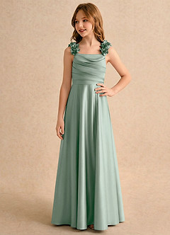 Azazie Rosita Girls Formal Flower Girl Dresses Agave A-Line Pleated Stretch Satin Dress image4