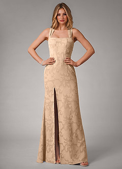 Azazie Luci Bridesmaid Dresses Champagne Mermaid Pleated Floral Burnout Convertible Dress image5