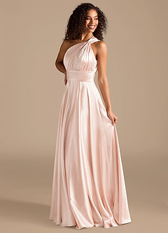 Azazie Charlize Bridesmaid Dresses Rose Gold A-Line One Shoulder Metallic Satin Dress image5