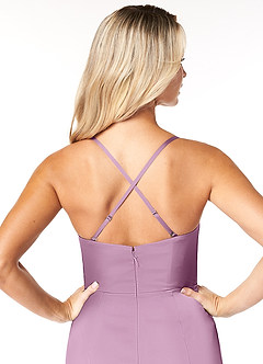 Azazie Marzia Bridesmaid Dresses Wisteria Sheath Cowl Pleated Stretch Satin Dress image3