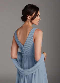 Azazie Kris Abiti per la Madre della Sposa Abito A-Line in Chiffon Lustrini Blu Polveroso image5