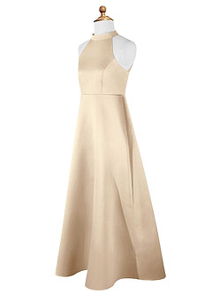 Azazie Laurel Junior Champagne A-Line Matte Satin Dress image8