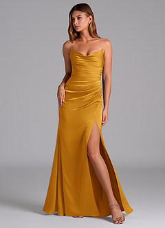 Azazie Claudelle Bridesmaid Dresses Butterscotch Mermaid Strapless Stretch Satin Dress image1