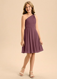 Azazie Charlize Junior Sangria A-Line Pleated Chiffon Dress image3