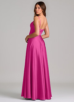 Azazie Amani Robes de demoiselle d'honneur Robe Trapèze en Satin extensible Plissée Fuchsia image2