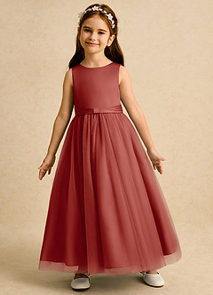 Azazie Lior Flower Girl Dresses Terracotta Ball-Gown Pleated Tulle Dress image4