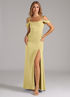 Azazie Callan Bridesmaid Dresses Lemon Sorbet A-Line Pleated Stretch Satin Convertible Dress image3