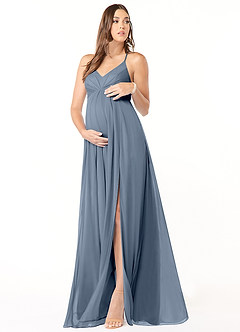 Azazie Annabelle vestidos de dama de honor de maternidad Vestido de Corte En A Cuello en V plisado Hasta el suelo Malla image1